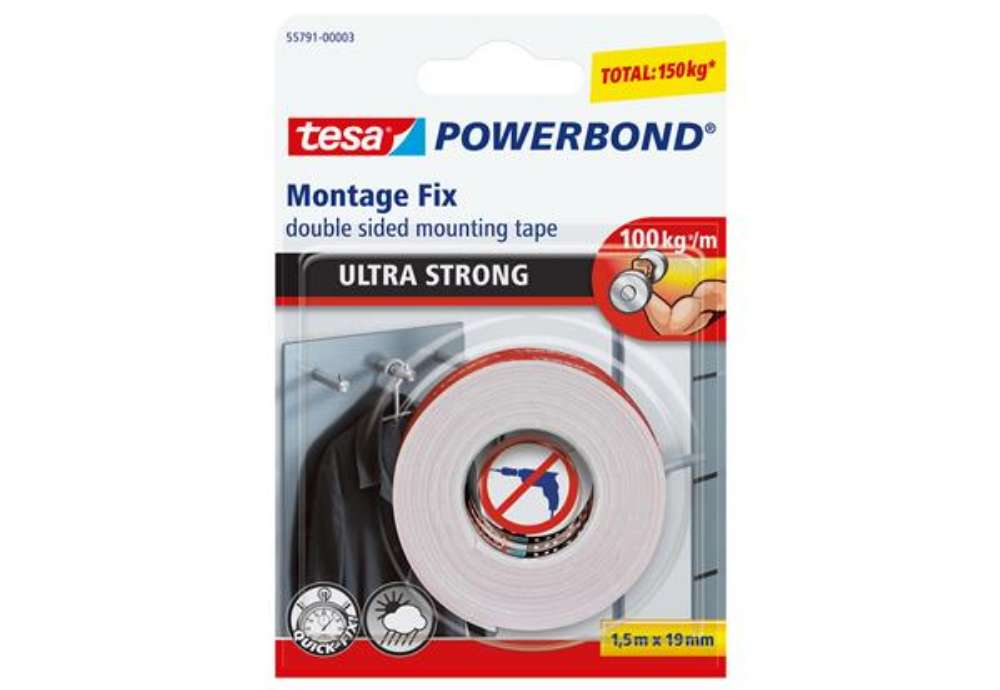 Immagine di Nastro biadesivo Powerbond Ultra Strong - 19 mm x 1,5 m - acrilico - bianco - Tesa