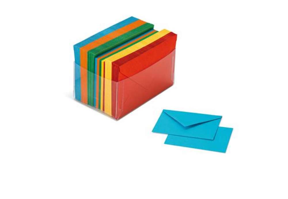 Immagine di Scatola 100 cartoncini (200gr) + 100 buste (90gr) - arcobaleno - formato 4 - Favini