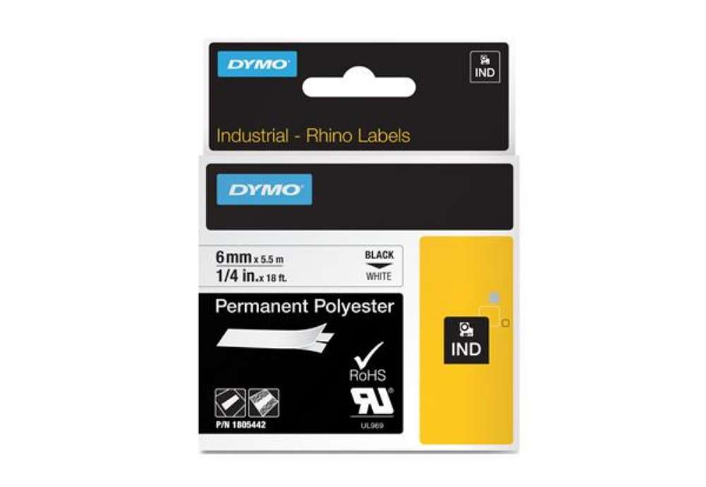 Immagine di Nastro Rhino 18487 - 19 mm x 5,5 mt - poliestere - permanente - nero/metallo - Dymo