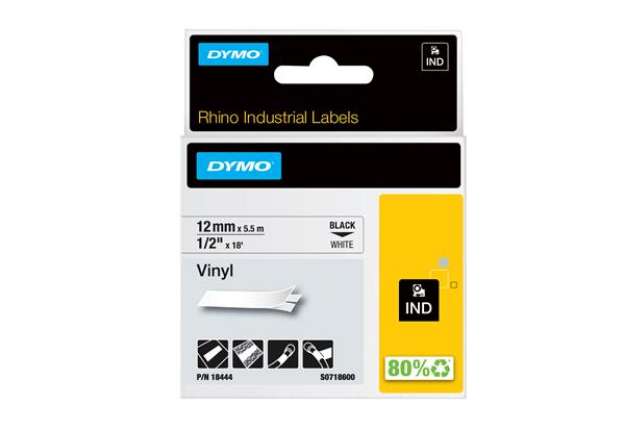 Immagine di Nastro Rhino 18444 - 12 mm x 5,5 mt - vinile - permanente - nero/bianco - Dymo