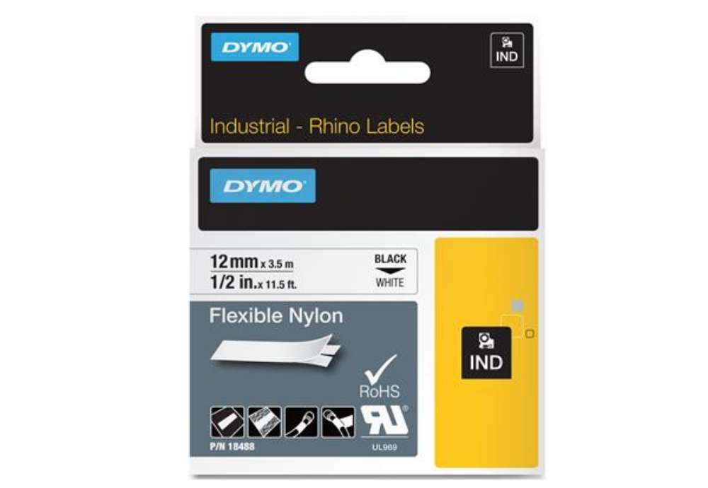 Immagine di Nastro Rhino 18489 - 19 mm x 3,5 mt - nylon flessibile - nero/bianco - Dymo