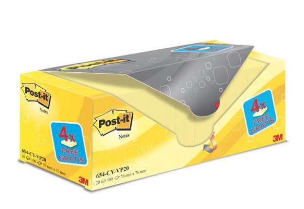 Immagine di Blocco foglietti Post-it - 654CY-VP20 - 76 x 76 mm - 72 gr - giallo Canary - Post-it - conf. 20 bloc