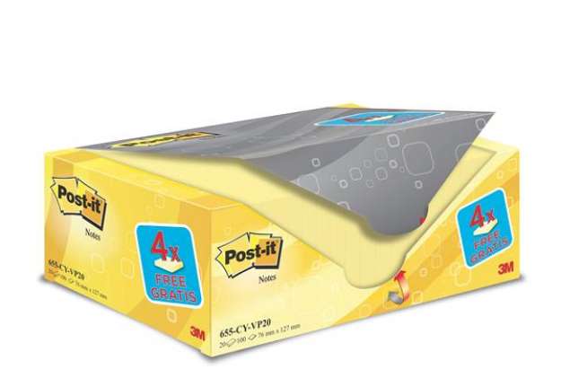 Immagine di Blocco foglietti Post-it - 655CY-VP20 - 76 x 127 mm - 72 gr - giallo Canary - Post-it - conf. 20 blo