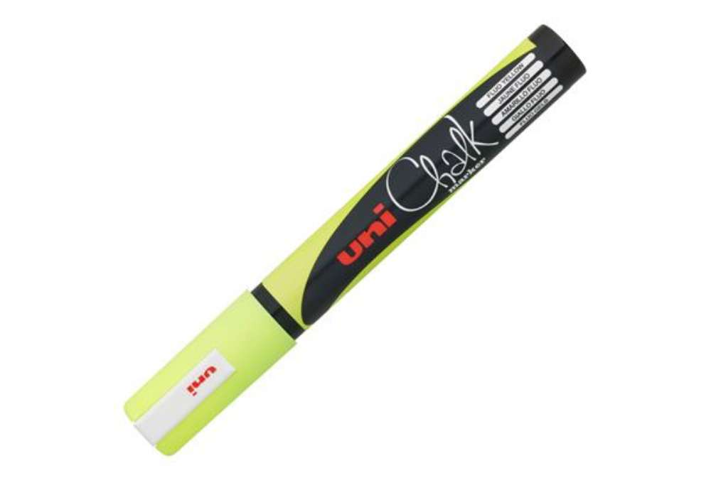 Immagine di Marcatore a gesso liquido Uni Chalk Marker - punta tonda da 1,80-2,50mm - giallo fluo - Uni Mitsubis