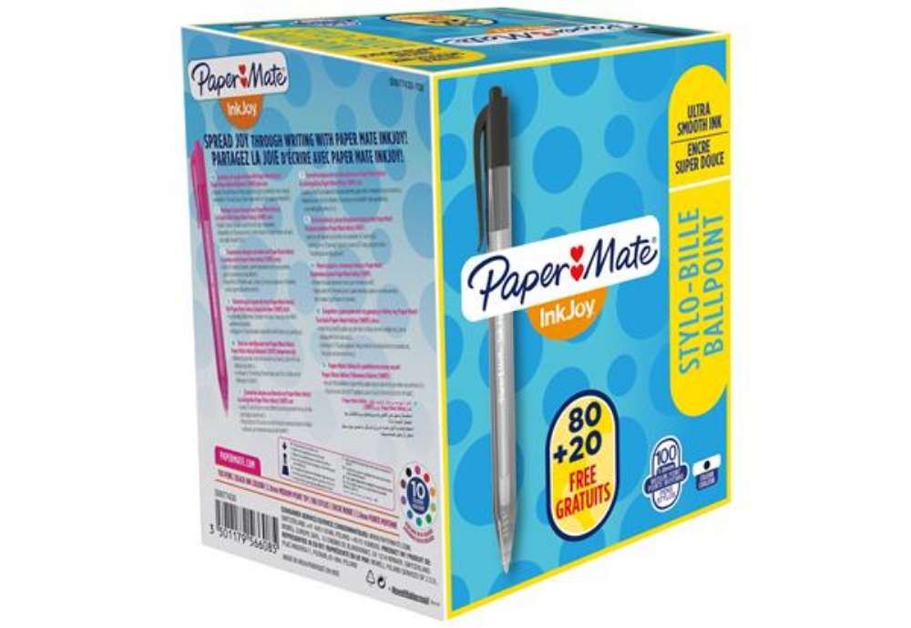 Immagine di Penna a sfera a scatto Inkjoy 100 RT - punta 1,0mm - nero  - Papermate - conf. 80+20 pezzi