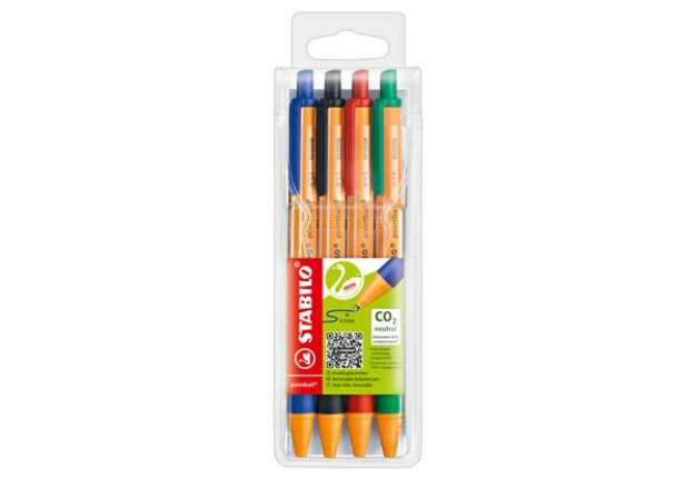Immagine di Penna a sfera a scatto Pointball Green - punta 1,0 mm - 4 colori - Stabilo - conf. 4 pezzi