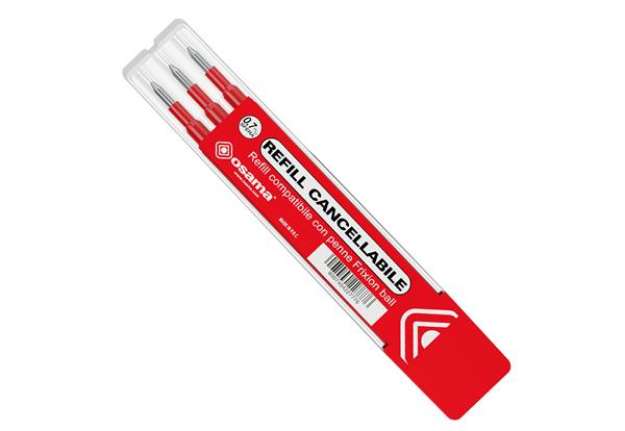 Immagine di Refill per penne gel cancellabili  - punta 0,7 mm - rosso - Osama - conf. 3 pezzi
