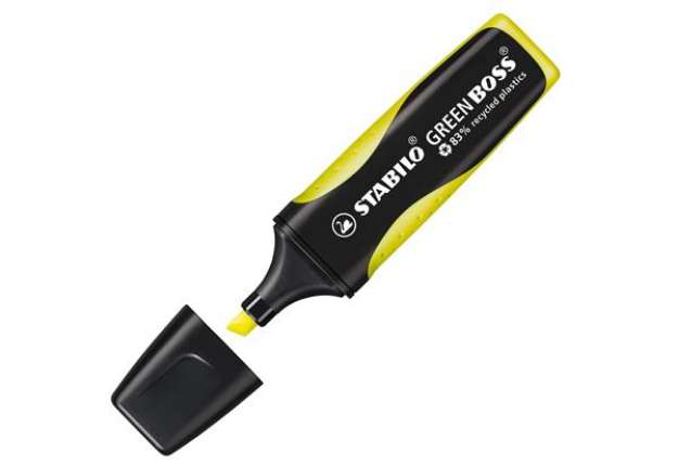 Immagine di Evidenziatore Green Boss - punta a scalpello - tratto 2 - 5 mm - giallo 24 - 83% plastica riciclata