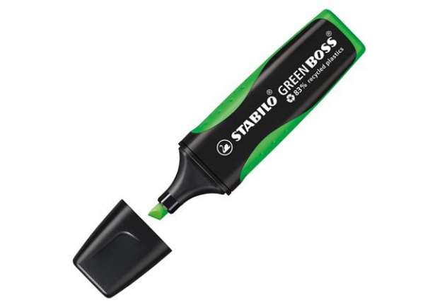 Immagine di Evidenziatore Green Boss - punta a scalpello - tratto 2 - 5 mm - verde 33 - 83% plastica riciclata -
