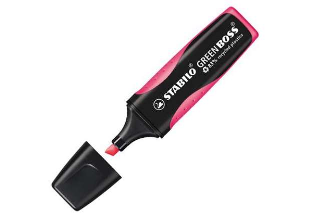 Immagine di Evidenziatore Green Boss - punta a scalpello - tratto 2 - 5 mm - rosa 56 - 83% plastica riciclata -