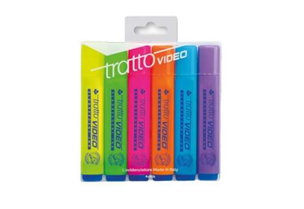 Immagine di Evidenziatore Tratto Video - punta a scalpello - tratto da 1,0-5,0mm - astuccio 6 colori - Tratto