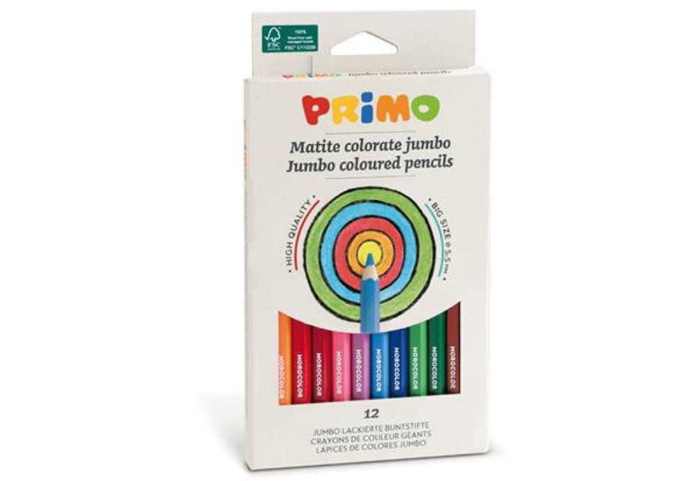 Immagine di Matite colorate Jumbo - diametro mina 5,5 mm - colori assortiti - Primo - astuccio 12 matite