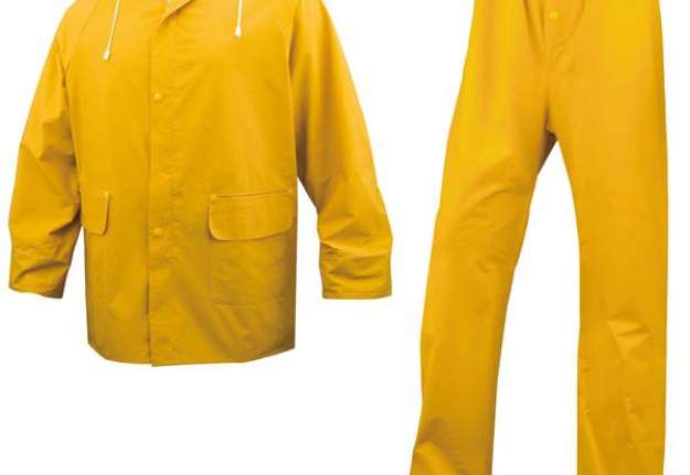 Immagine di Completo impermeabile EN304 - giacca + pantalone - poliestere/PVC - taglia L - giallo - Deltaplus