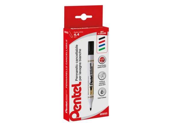 Immagine di Marcatore per lavagne cancellabili MW85 - astuccio 4 colori assortiti - linea Amiko - Pentel