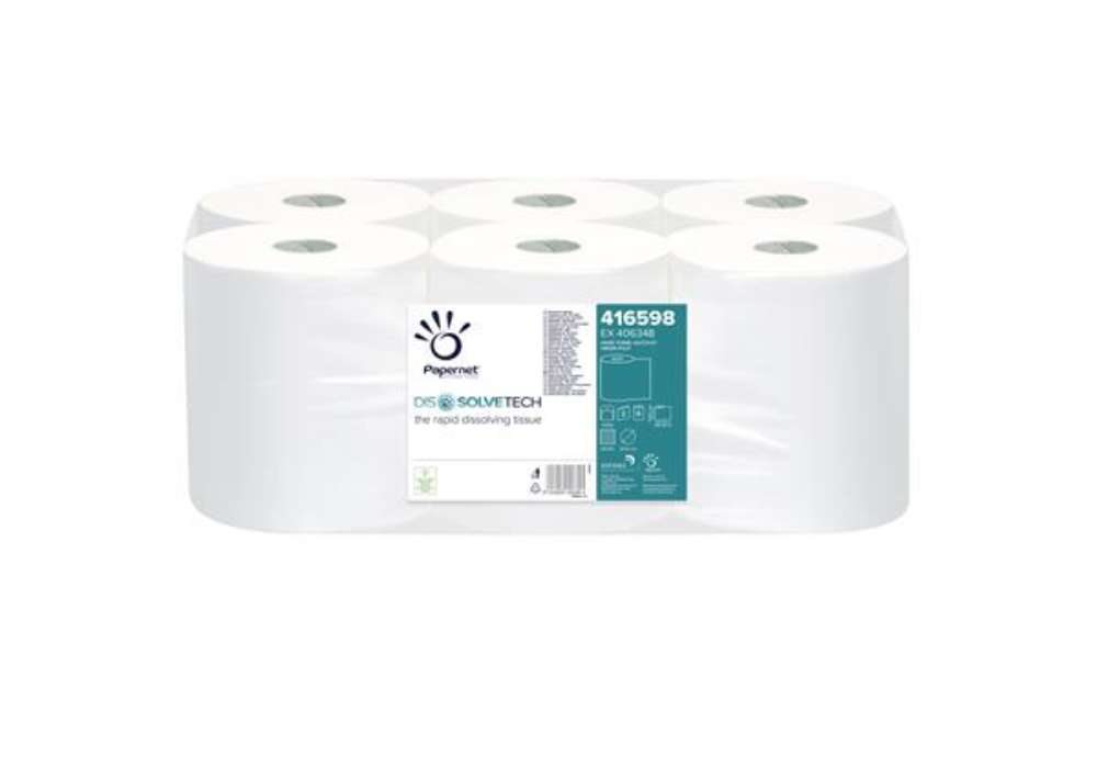 Immagine di Asciugamani in rotolo Autocut Dissolve Tech - 198 mm x 140 mt - diametro 18,5 cm - 2 veli - 20 gr -