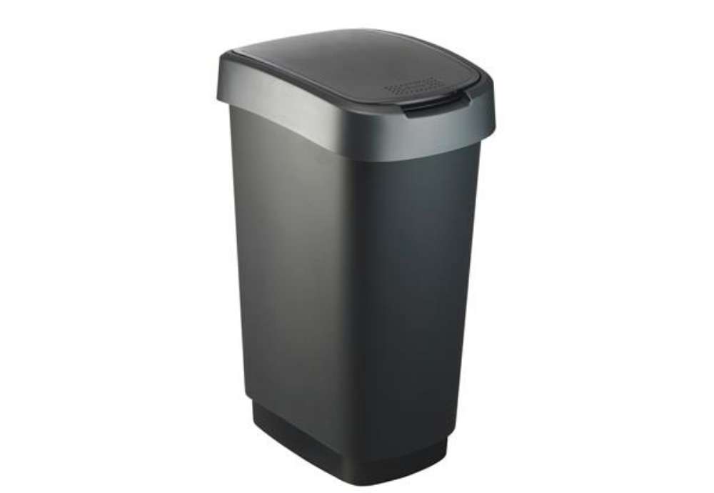 Immagine di Pattumiera con coperchio basculante - 50 L - 40,1 x 29,1 x 60,2 cm - PPL - nero/grigio - Rotho