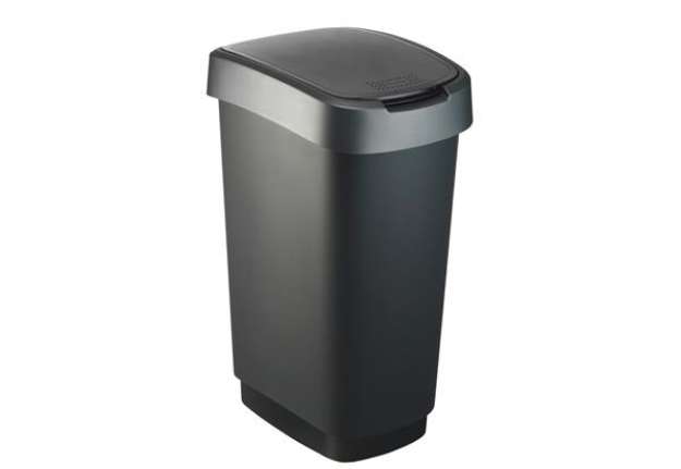 Immagine di Pattumiera con coperchio basculante - 50 L - 40,1 x 29,1 x 60,2 cm - PPL - nero/grigio - Rotho