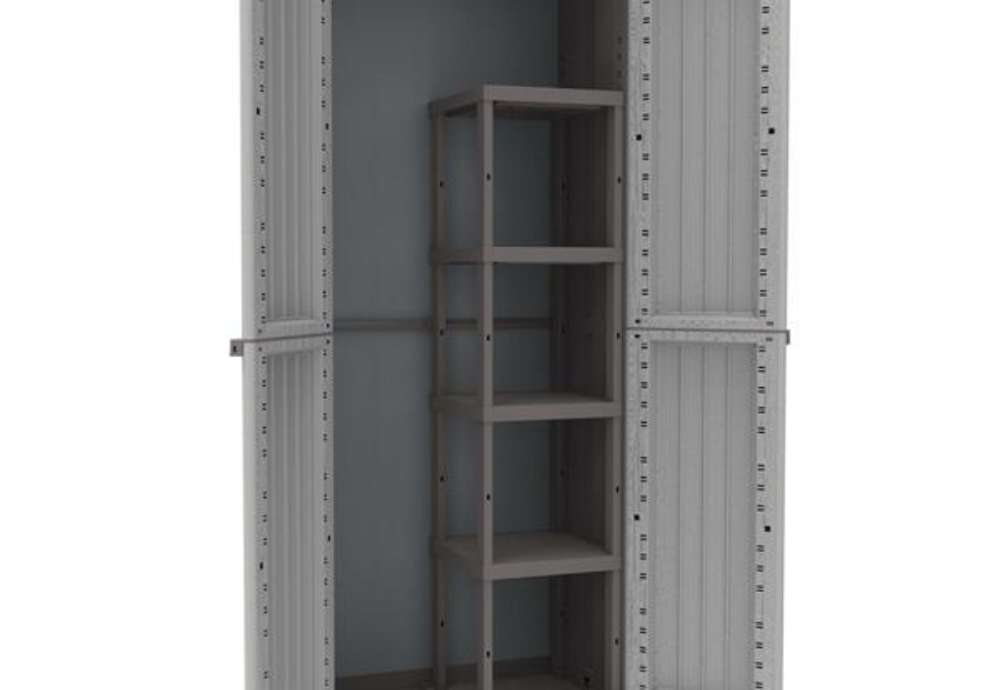 Immagine di Armadio JWood 368 - 2 ante - 68 x 37,5 x 170 cm- PPL - effetto legno - grigio tortora - Terry