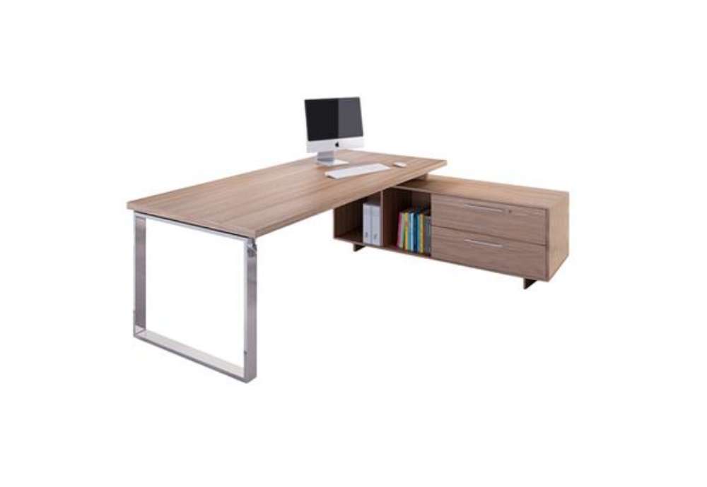 Immagine di Scrivania Manager Prestige Metal - con mobile servizio reversibile - 210 x 90 x 74 cm - ciliegio ara