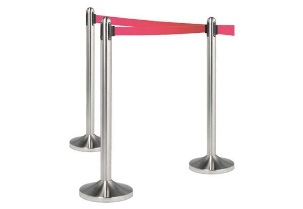 Immagine di Colonnina segnapercorso cromata - altezza 100 cm - nastro retrattile rosso da 210 cm - Securit