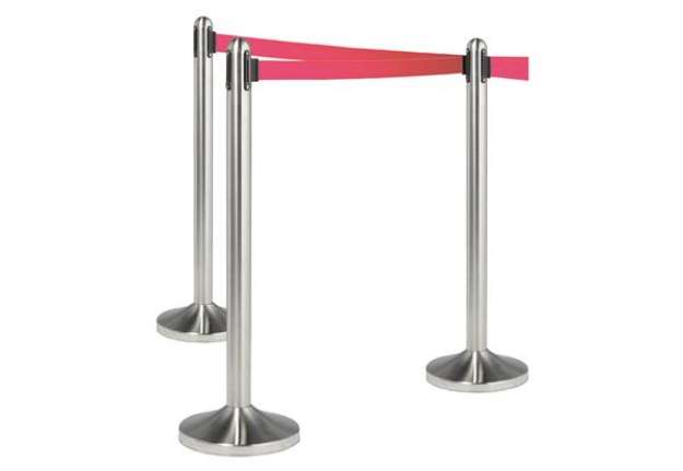 Immagine di Colonnina segnapercorso cromata - altezza 100 cm - nastro retrattile rosso da 210 cm - Securit