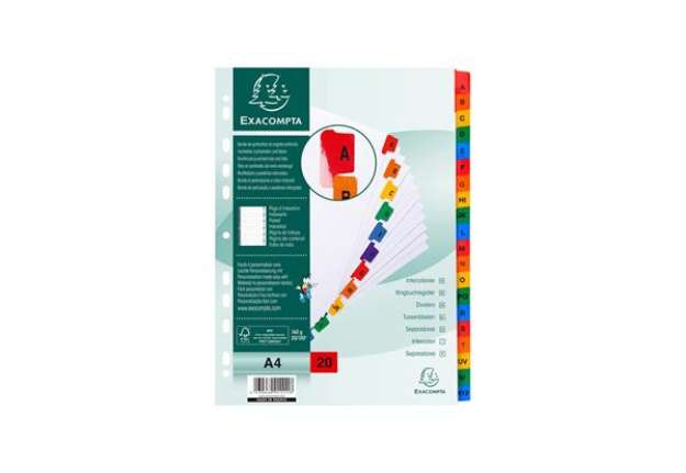 Immagine di Separatore alfabetico A/Z - cartoncino bianco 160 gr - tasti colorati - A4 - Exacompta