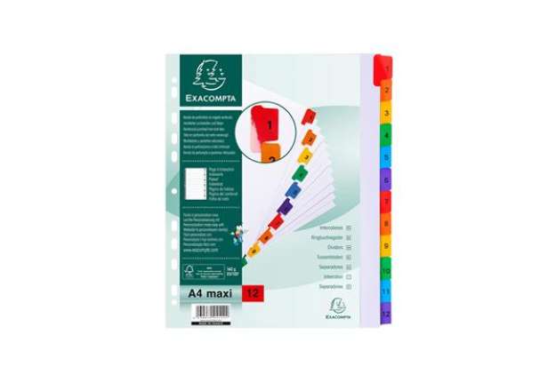 Immagine di Separatore numerico 1/12 - cartoncino bianco 160 gr - tasti colorati - A4 maxi - Exacompta
