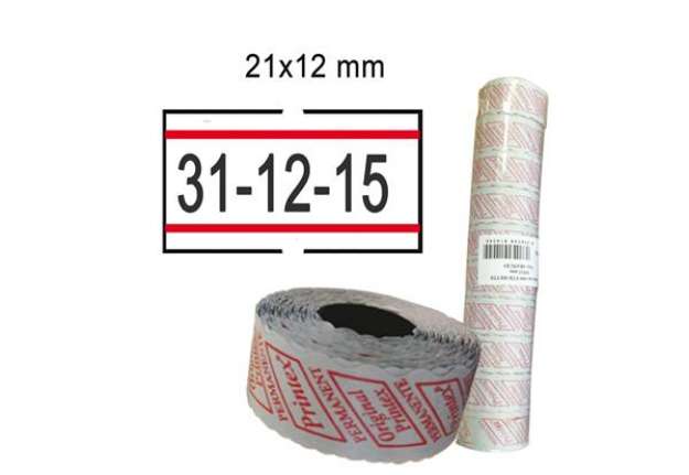 Immagine di Rotolo da 1000 etichette per Printex Smart - 21x12 mm - adesivo removibile - bianco con righe rosse