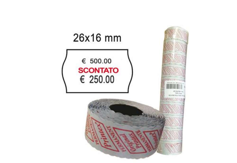 Immagine di Rotolo da 1000 etichette a onda per Printex Smart 16/2616 - SCONTATO - 26x16 mm - adesivo permanente