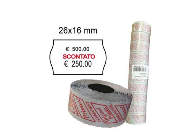 Immagine di Rotolo da 1000 etichette a onda per Printex Smart 16/2616 - SCONTATO - 26x16 mm - adesivo permanente