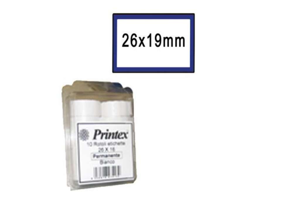 Immagine di Rotolo da 600 etichette per Printex Z 17 - 26x19 mm - adesivo permanente - bianco - cornice blu - Pr