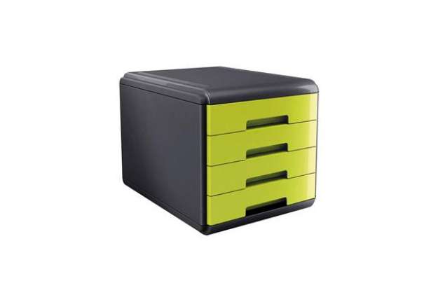 Immagine di Cassettiera Mydesk - 29,5 x 38,5 x 28,2 cm - 4 cassetti da 4,5 cm - grigio/verde - Arda