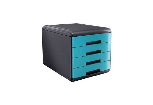 Immagine di Cassettiera Mydesk - 29,5 x 38,5 x 28,2 cm - 4 cassetti da 4,5 cm - grigio/turchese - Arda
