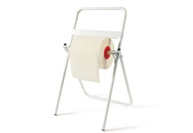Immagine di Porta bobina industriale - da terra - 40 x 44 x 80 cm - metallo verniciato - bianco - PerfettoFactor