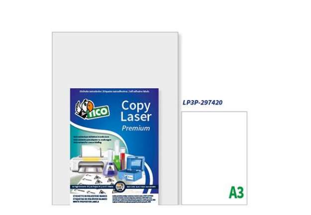 Immagine di Etichette adesive LP3P - in PE - laser - permanenti - 297 x 420 mm - 1 et/fg - 250 fogli - bianco -