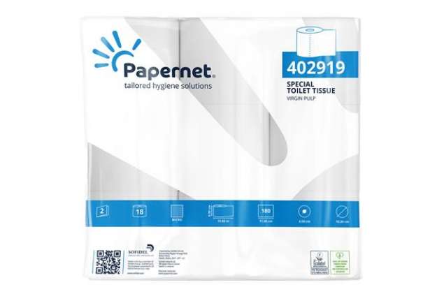 Immagine di Carta igienica - 2 veli - 16,5 gr - 9,5 cm x 19,8 mt - diametro 10,2 cm - 180 strappi - Papernet - p