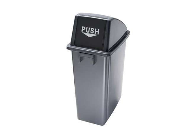 Immagine di Contenitore Office - con coperchio push - per rifiuto secco - 33x46x79 cm - 60 L - grigio/nero - Med