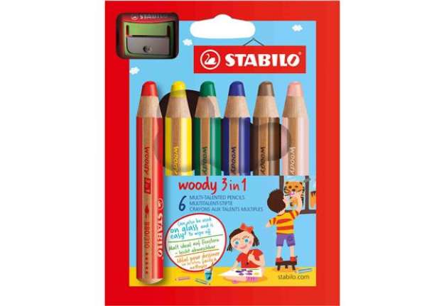 Immagine di Pastelli Woody 3 in 1 - diametro mina 10 mm - con temperino - Stabilo - astuccio 6 pezzi