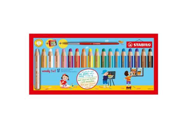 Immagine di Pastelli Woody 3 in 1 - mina 10 mm - con temperino - Stabilo - astuccio 18 pezzi