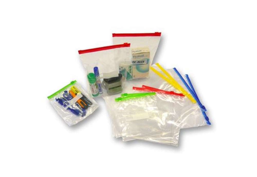 Immagine di Buste slider - con chiusura zip e cursore - 23,5 x 32 x 6 cm - 70 micron - LDPE - trasparente/blu -