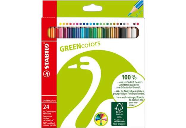 Immagine di Pastelli colorati Green Colours - diametro mina 2,5 mm - colori assortiti - Stabilo - astuccio 24 pe