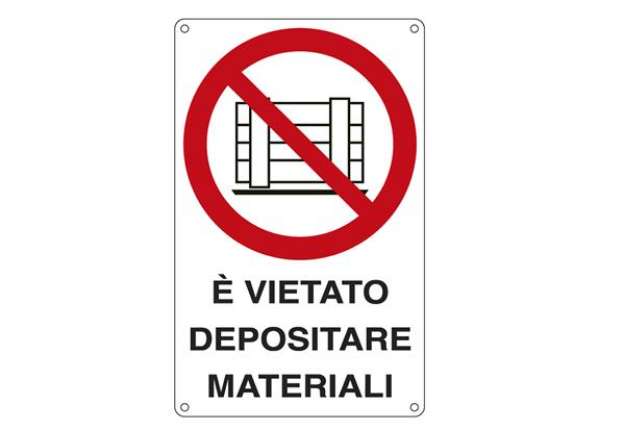 Immagine di Cartello segnalatore - 27x43 cm - E' VIETATO DEPOSITARE MATERIALI - alluminio - Cartelli Segnalatori