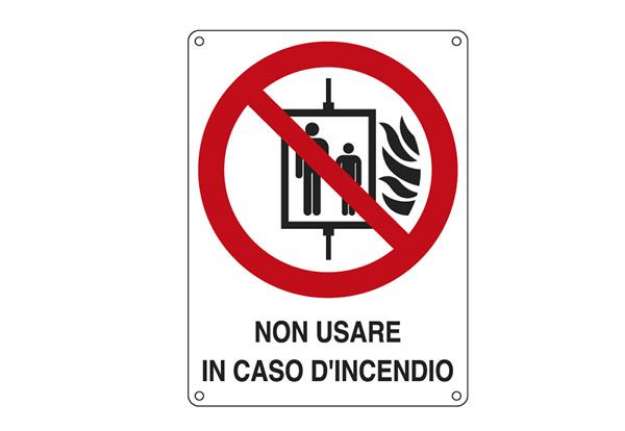Immagine di Cartello segnalatore - 11,5x16 cm - NON USARE IN CASO D'INCENDIO - alluminio - Cartelli Segnalatori