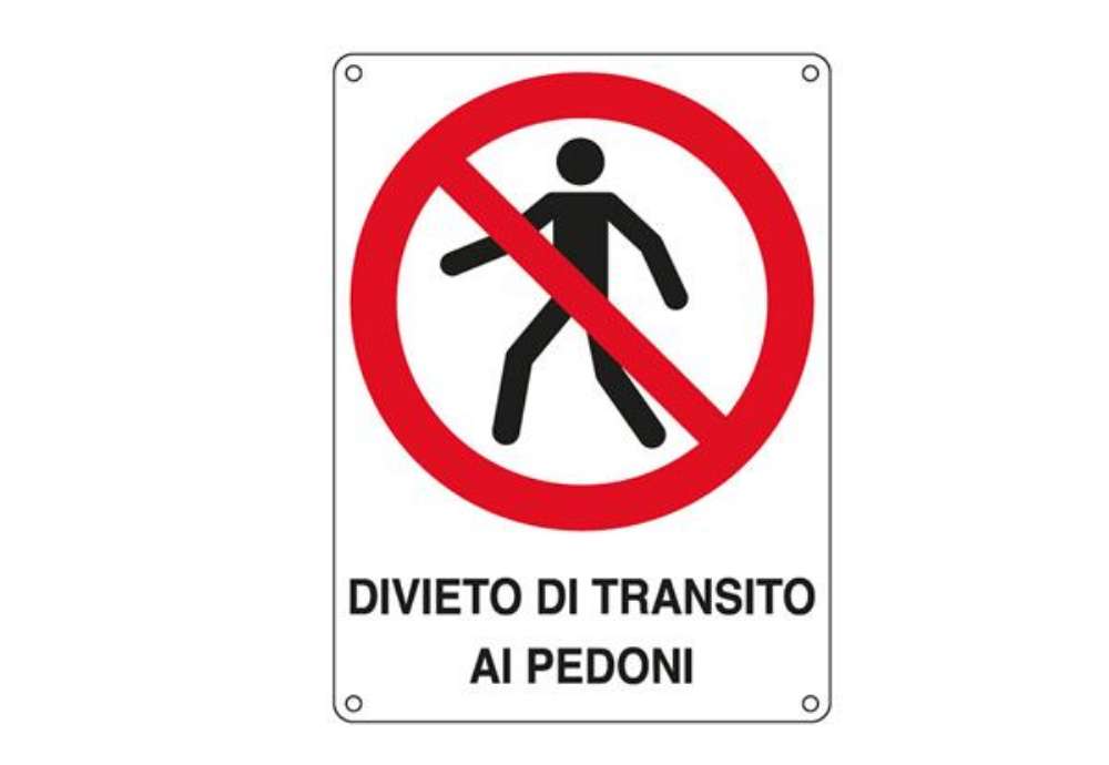 Immagine di Cartello segnalatore - 27x37 cm - DIVIETO DI TRANSITO AI PEDONI - alluminio - Cartelli Segnalatori