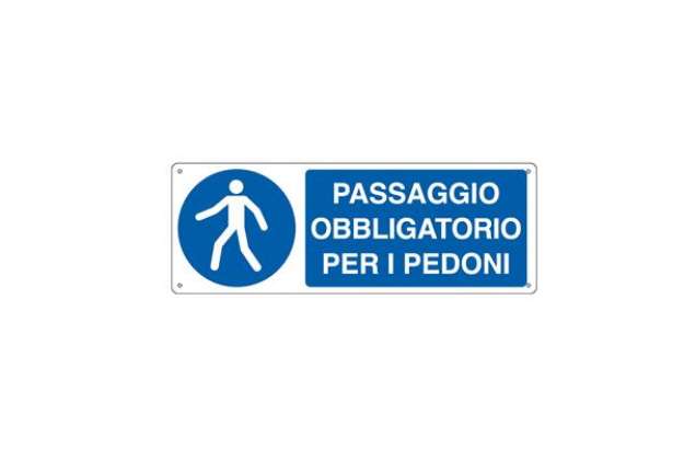 Immagine di Cartello segnalatore - 35x12,5 cm -PASSAGGIO OBBLIGATORIO PER I PEDONI - alluminio - Cartelli Segnal