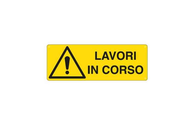Immagine di Cartello segnalatore -  35x12,5 cm - LAVORI IN CORSO - alluminio - Cartelli Segnalatori