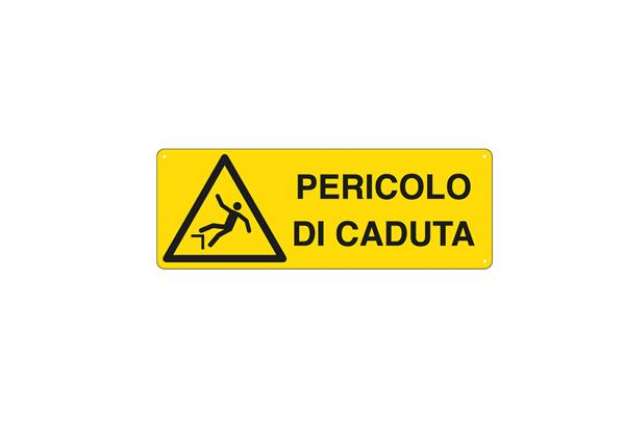 Immagine di Cartello segnalatore - 35x12,5 cm - PERICOLO DI CADUTA - alluminio - Cartelli Segnalatori