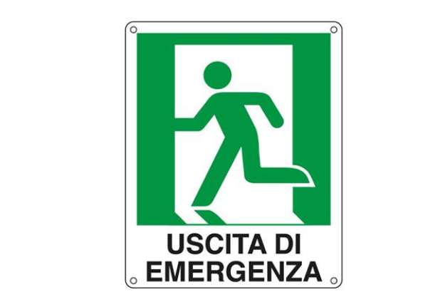 Immagine di Cartello segnalatore - 25x31 cm - USCITA DI EMERGENZA (sinistra) - alluminio - Cartelli Segnalatori