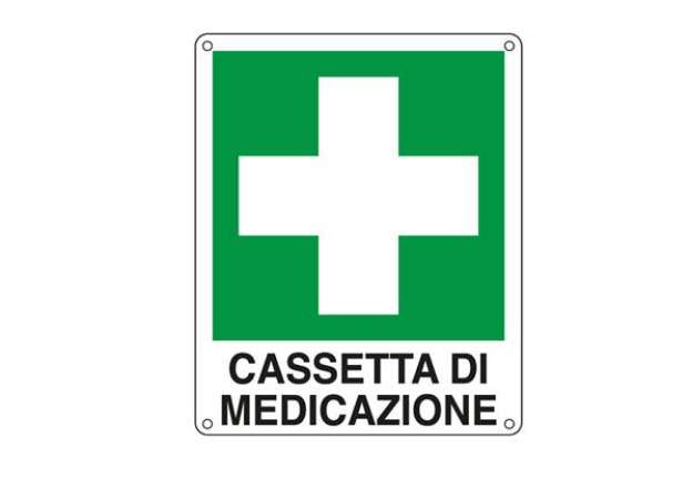 Immagine di Cartello segnalatore - 16x21 cm - CASSETTA DI MEDICAZIONE - alluminio - Cartelli Segnalatori