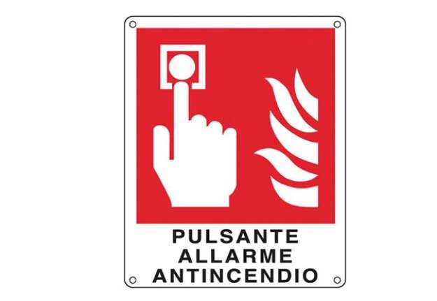 Immagine di Cartello segnalatore - 12x14,5 cm - PULSANTE ALLARME ANTINCENDIO - alluminio - Cartelli Segnalatori
